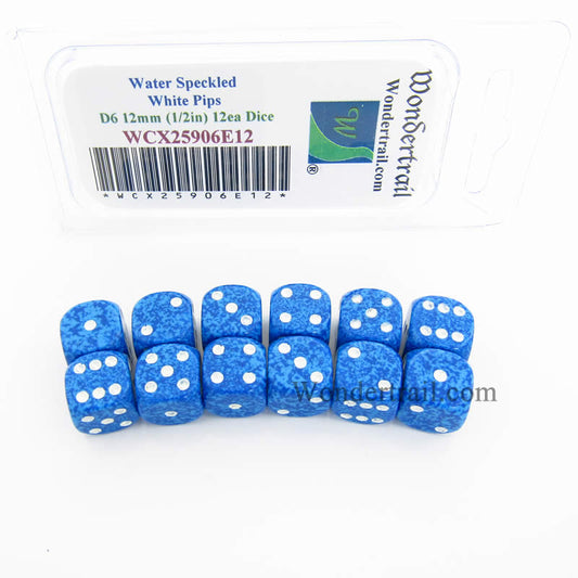 WCX25906E12 Water Speckled Dice White Pips D6 12mm Pack of 12 Main Image