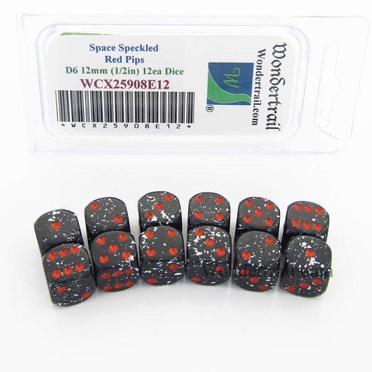 WCX25908E12 Space Speckled Dice Red Pips D6 12mm Pack of 12 Main Image