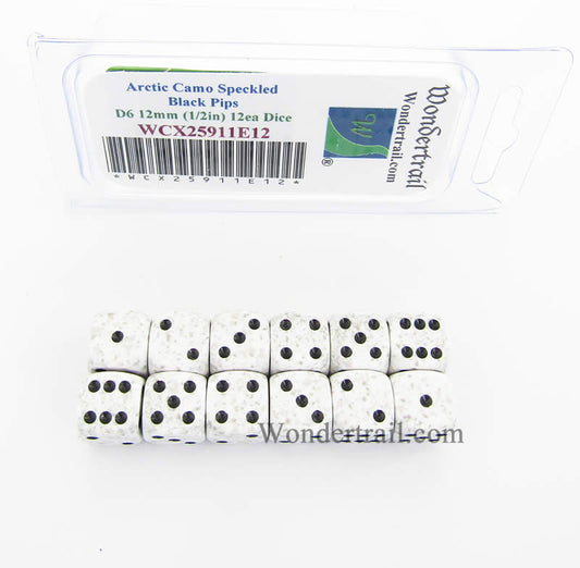 WCX25911E12 Arctic Camo Speckled Dice Black Pips D6 12mm Pack of 12 Main Image
