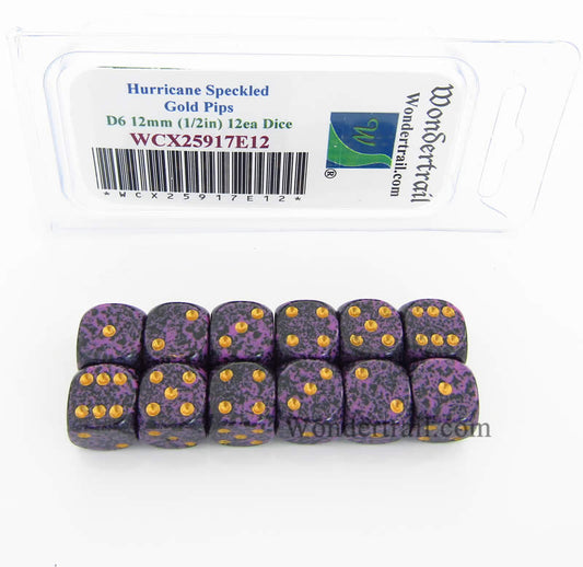 WCX25917E12 Hurricane Speckled Dice Gold Pips D6 12mm Pack of 12 Main Image