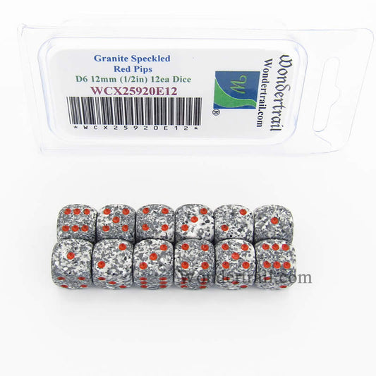 WCX25920E12 Granite Speckled Dice Red Pips D6 12mm Pack of 12 Main Image