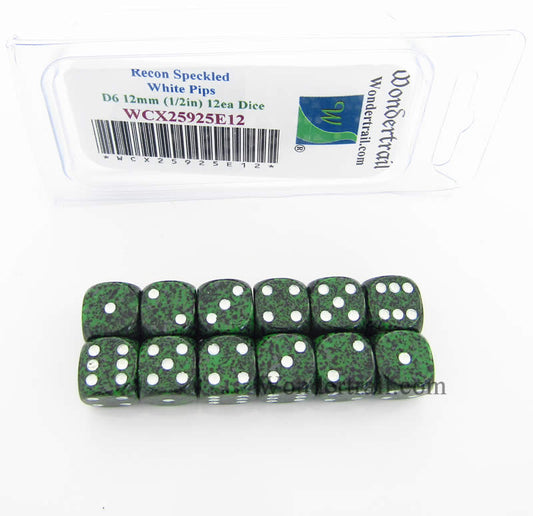 WCX25925E12 Recon Speckled Dice White Pips D6 12mm Pack of 12 Main Image