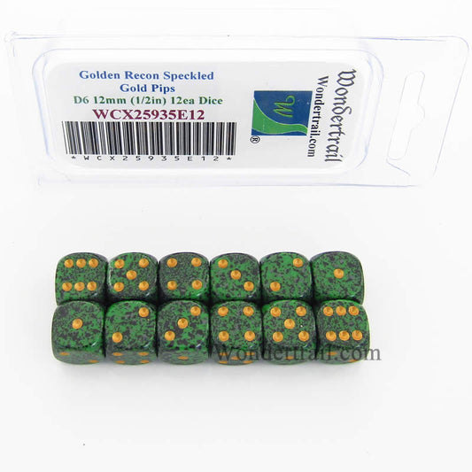 WCX25935E12 Golden Recon Speckled Dice Gold Pips D6 12mm Pack of 12 Main Image