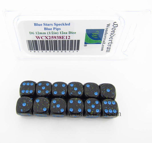 WCX25938E12 Blue Stars Speckled Dice Blue Pips D6 12mm Pack of 12 Main Image