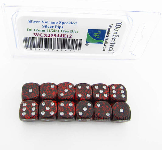 WCX25944E12 Silver Volcano Speckled Dice Silver Pips D6 12mm Pack of 12 Main Image