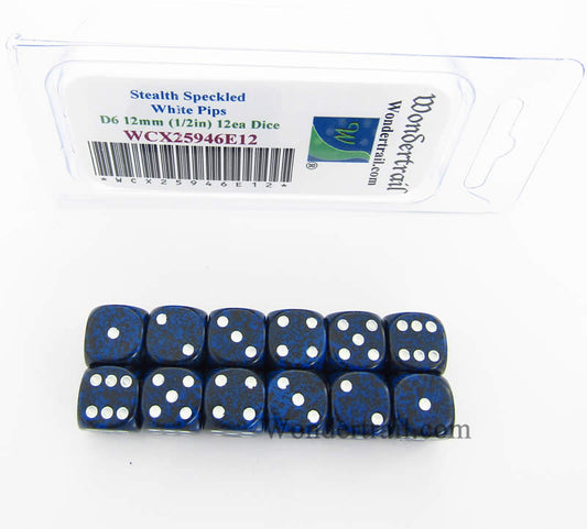 WCX25946E12 Stealth Speckled Dice White Pips D6 12mm Pack of 12 Main Image