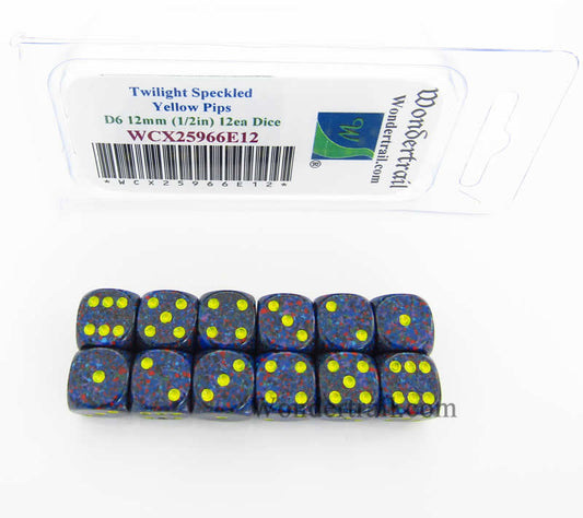 WCX25966E12 Twilight Speckled Dice Yellow Pips D6 12mm Pack of 12 Main Image
