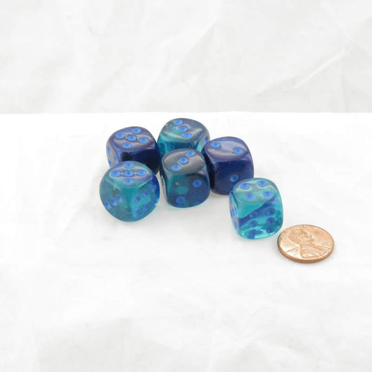 WCX26663E6 Blue and Blue Gemini Luminary Dice Light Blue Pips D6 16mm (5/8in) Pack of 6 Main Image