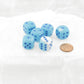 WCX26665E6 Pearl Turquoise and White Gemini Luminary Dice Blue Pips D6 16mm (5/8in) Pack of 6 Main Image