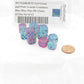 WCX26864E12 Gel Green and Pink Gemini Luminary Dice Blue Pips D6 12mm (1/2in) Set of 12 2nd Image