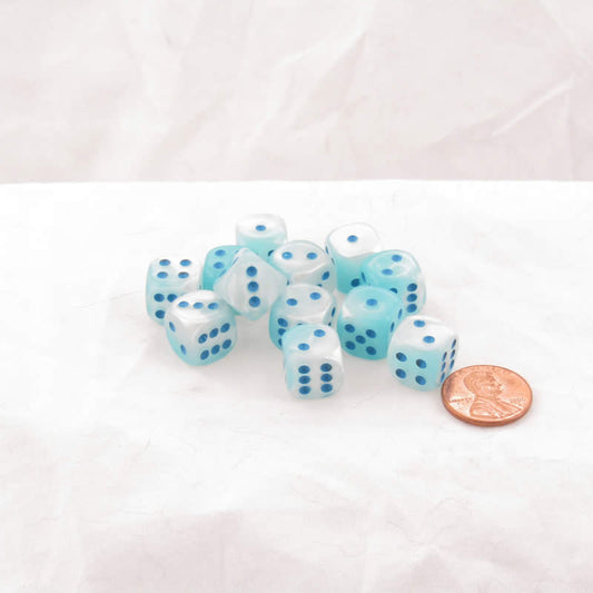 WCX26865E12 Pearl Turquoise and White Gemini Luminary Dice Blue Pips D6 12mm (1/2in) Set of 12 Main Image