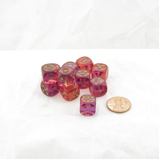 WCX26867E12 Red and Violet Gemini Translucent Dice Gold Pips D6 12mm (1/2in) Set of 12 Main Image