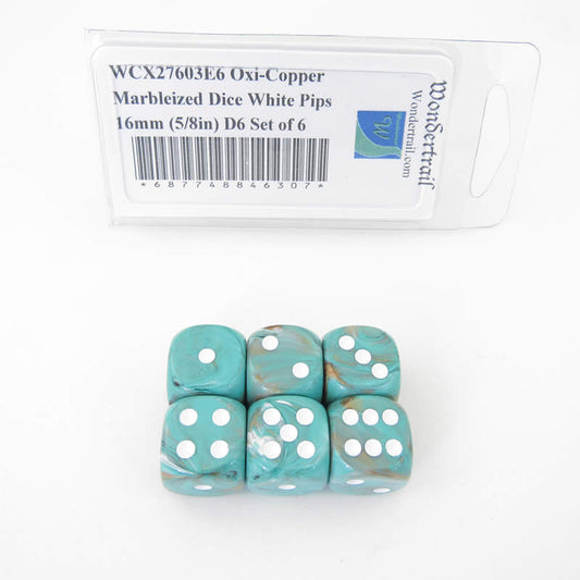 WCX27603E6 Oxi-Copper Marbleized Dice White Pips 16mm (5/8in) D6 Set of 6 Main Image
