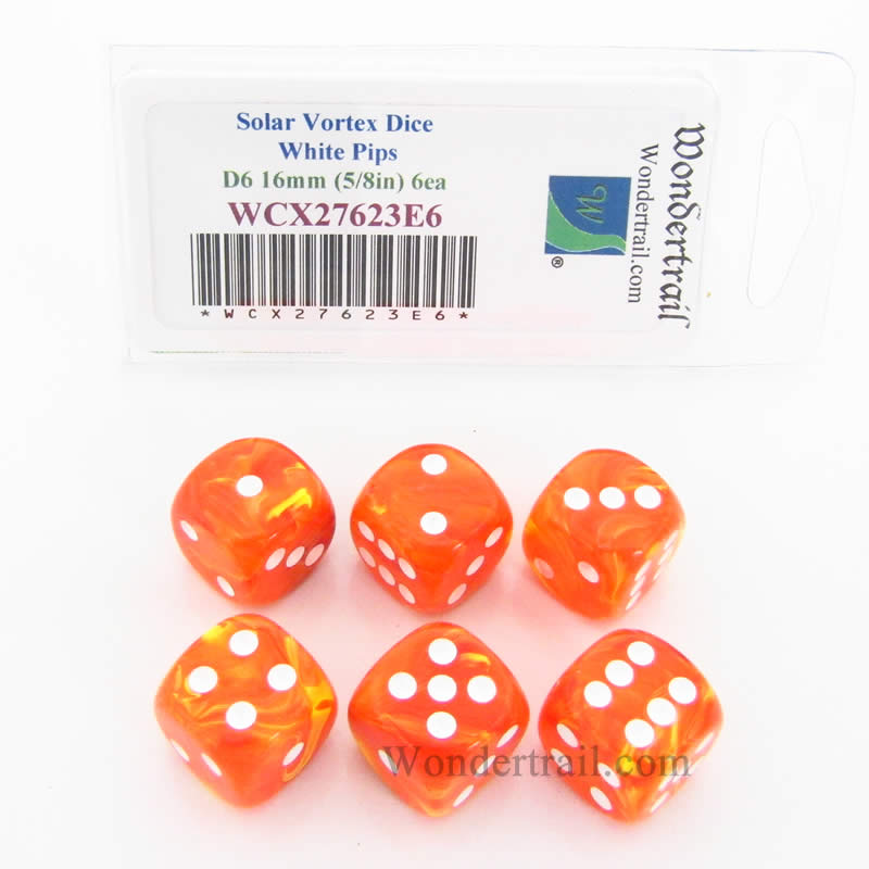 WCX27623E6 Solar Vortex Dice White Pips 16mm (5/8in) D6 Set of 6 Main Image
