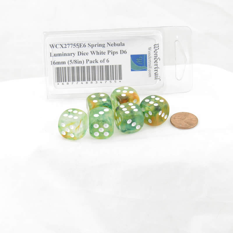 WCX27755E6 Spring Nebula Luminary Dice White Pips D6 16mm (5/8in) Pack of 6 2nd Image