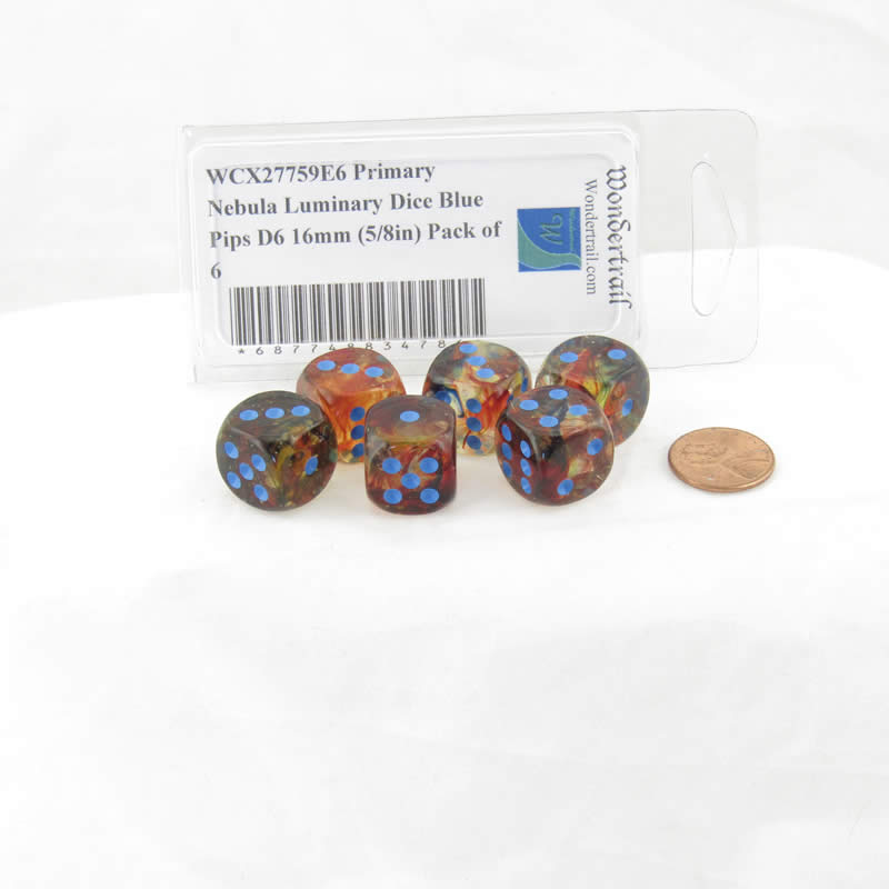 WCX27759E6 Primary Nebula Luminary Dice Blue Pips D6 16mm (5/8in) Pack of 6 2nd Image
