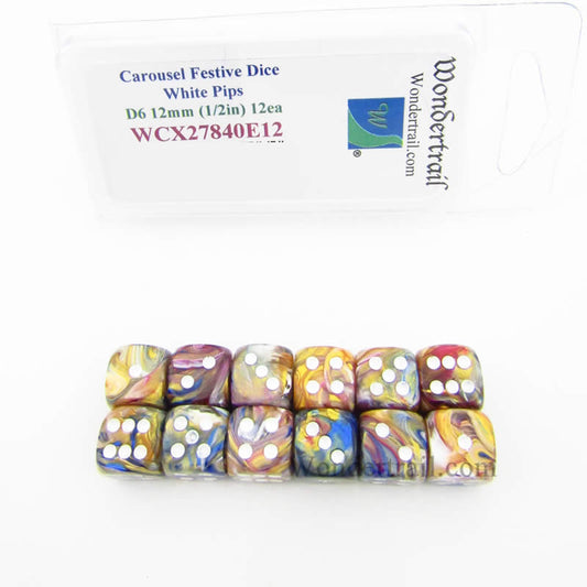 WCX27840E12 Carousel Festive Dice White Pips 12mm (1/2in) D6 Pack of 12 Main Image