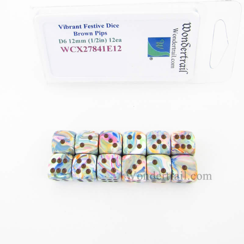 WCX27841E12 Vibrant Festive Dice Brown Pips 12mm (1/2in) D6 Pack of 12 Main Image
