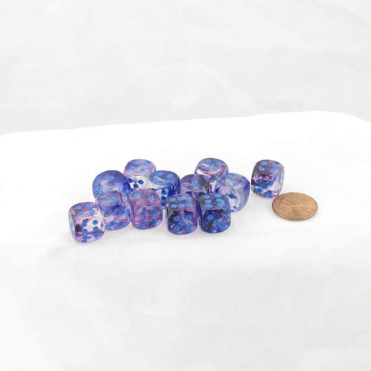 WCX27957E12 Nocturnal Nebula Luminary Dice Blue Pips 12mm (1/2in) D6 Set of 12 Main Image