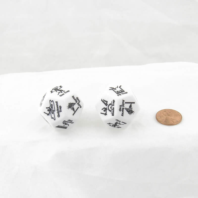 WCXCV0008E2 White Trap Dice with Black Traps 28mm (1.1 inch) D12 Set of 2 Main Image
