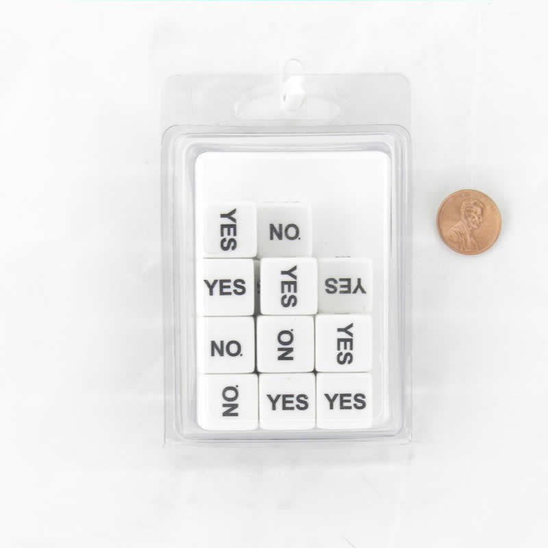 WCXCV0014E20 Yes No White Dice Black Words Squared Corners 16mm D6 Set of 20 Main Image