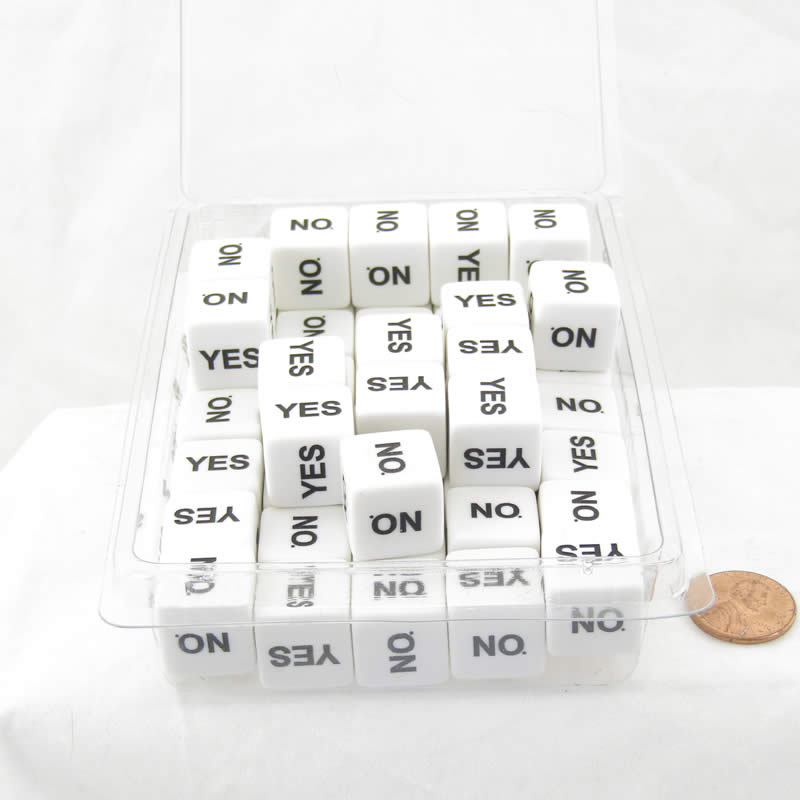 WCXCV0014E50 Yes No White Dice with Black Words Squared Corners 16mm (5/8in) D6 Set of 50 Main Image