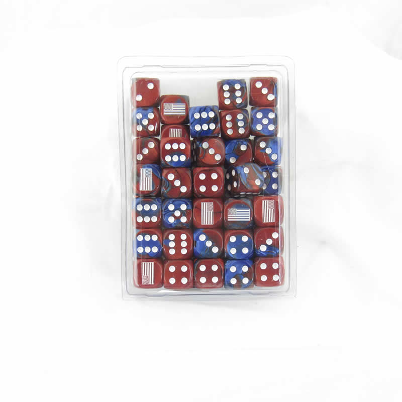 WCXCV0028E50 United States Flag Dice Gemini Blue and Red White Pips 16mm D6 Set of 50 Main Image