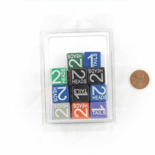 WCXCV0065E20 Heads and Tails 1 and 2 Dice Assorted Colors with Numbers 16mm D6 (1-2 3 times) Pack of 20 Main Image