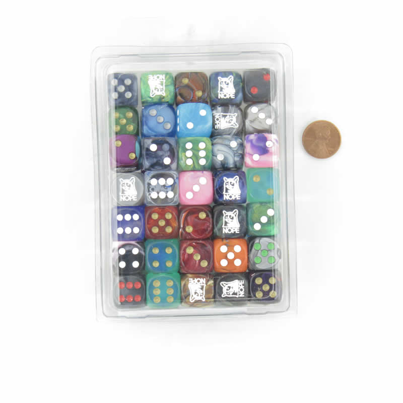 WCXCV0091E50 Nope (grumpy cat) Dice Assorted Colors Pips 16mm (5/8in) D6 Pack of 50 2nd Image