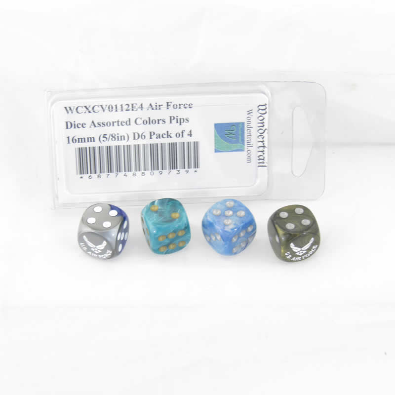 WCXCV0112E4 Air Force Dice Assorted Colors Pips 16mm (5/8in) D6 Pack of 4 Main Image