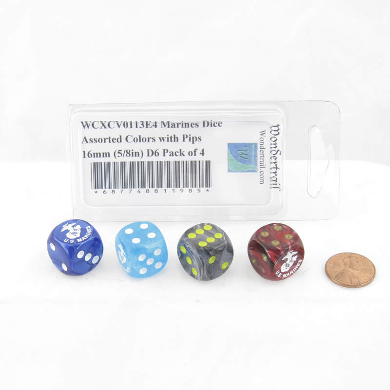 WCXCV0113E4 Marines Dice Assorted Colors with Pips 16mm (5/8in) D6 Pack of 4 2nd Image