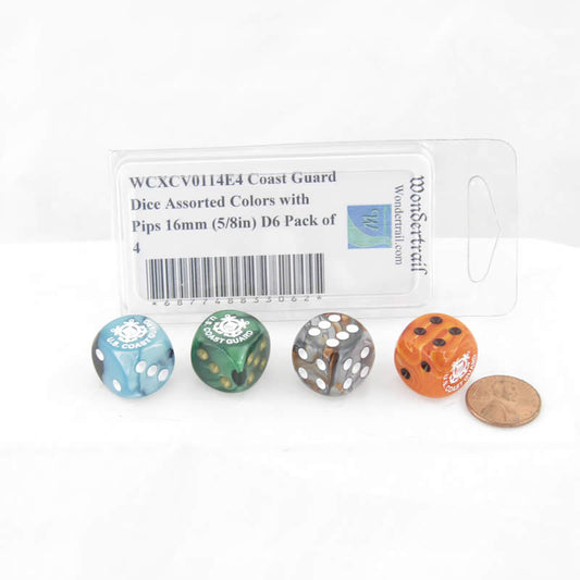WCXCV0114E4 Coast Guard Dice Assorted Colors with Pips 16mm (5/8in) D6 Pack of 4 Main Image