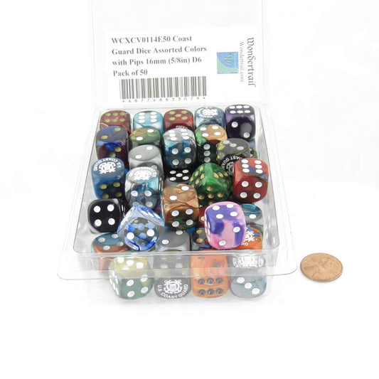 WCXCV0114E50 Coast Guard Dice Assorted Colors with Pips 16mm (5/8in) D6 Pack of 50 Main Image