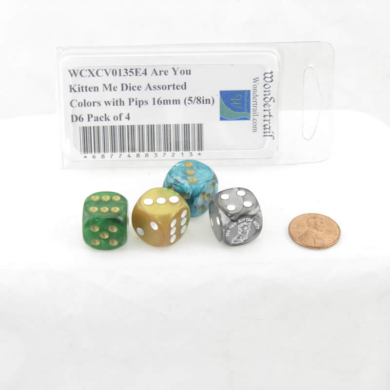 WCXCV0135E4 Are You Kitten Me Dice Assorted Colors with Pips 16mm (5/8in) D6 Pack of 4 2nd Image