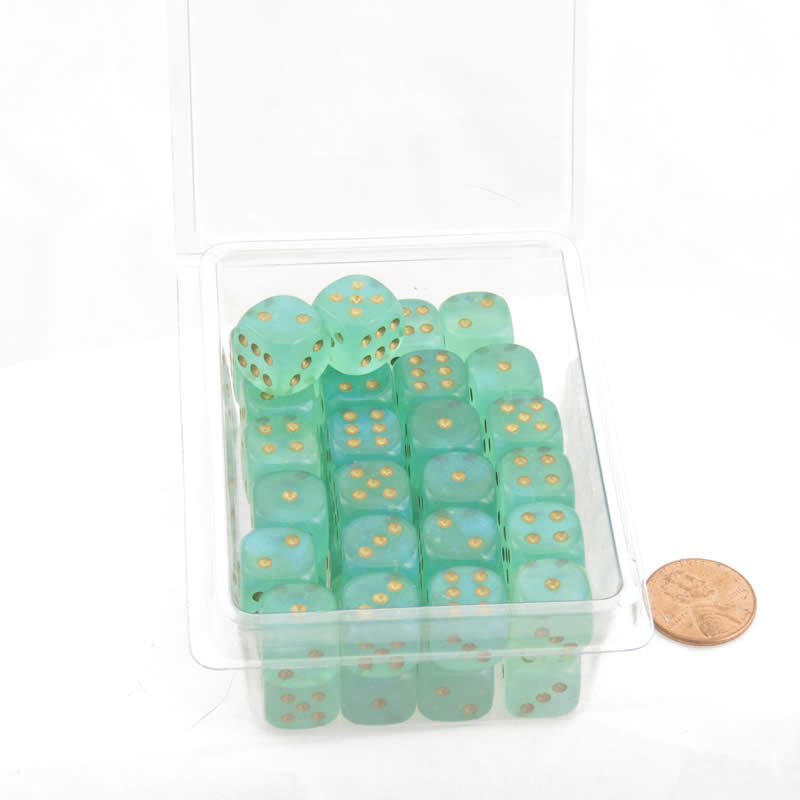 WCXDB1275E50 Light Green Borealis Dice Luminary Gold Pips 12mm (1/2in) D6 Set of 50 Main Image