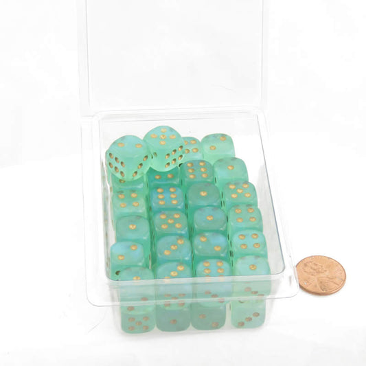 WCXDB1275E50 Light Green Borealis Dice Luminary Gold Pips 12mm (1/2in) D6 Set of 50 Main Image