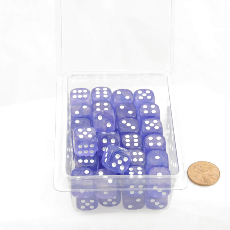 WCXDB1277E50 Purple Borealis Dice Luminary White Pips 12mm (1/2in) D6 Set of 50 Main Image