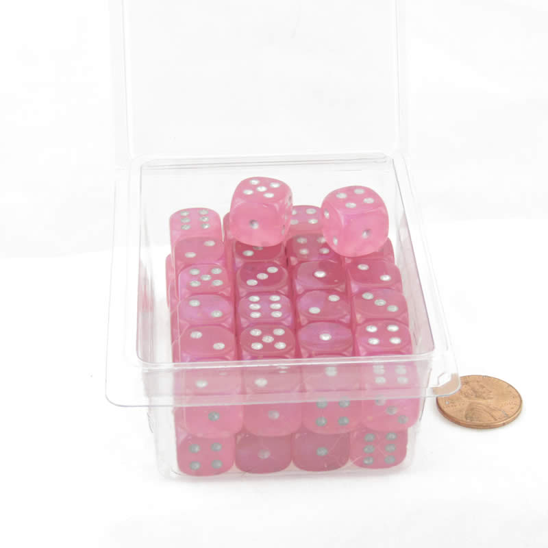 WCXDB1284E50 Pink Borealis Dice Luminary with Silver Pips 12mm (1/2in) D6 Set of 50 Main Image