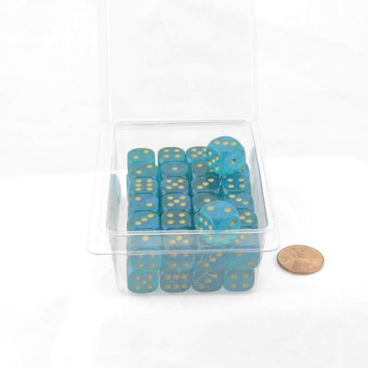 WCXDB1285E50 Teal Borealis Dice Luminary with Gold Pips 12mm (1/2in) D6 Set of 50 Main Image