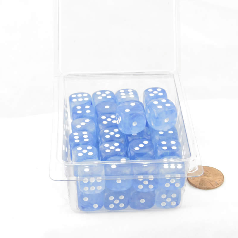 WCXDB1286E50 Sky Blue Borealis Dice Luminary White Pips 12mm (1/2in) D6 Set of 50 Main Image