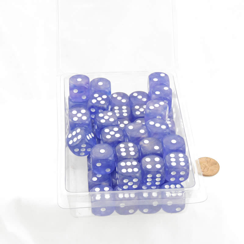 WCXDB1677E50 Purple Borealis Dice Luminary White Pips 16mm D6 Set of 50 Main Image