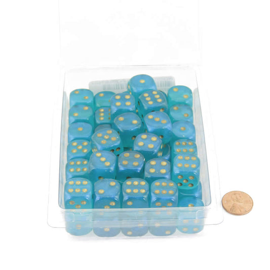 WCXDB1685E50 Teal Borealis Dice Luminary Gold Pips 16mm (5/8 inch) D6 Set of 50 Main Image