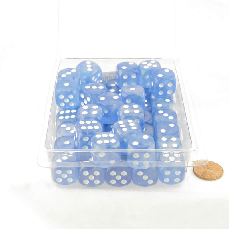 WCXDB1686E50 Sky Blue Borealis Dice Luminary White Pips 16mm (5/8 inch) D6 Set of 50 Main Image