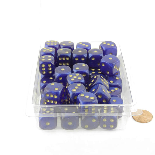 WCXDB1687E50 Royal Purple Borealis Dice Luminary with Gold Pips 16mm (5/8 inch) D6 Set of 50 Main Image