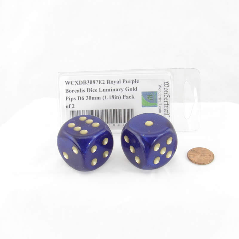 WCXDB3087E2 Royal Purple Borealis Dice Luminary Gold Pips D6 30mm (1.18in) Pack of 2 Main Image