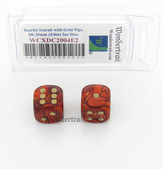 WCXDC2004E2 Scarlet Scarab Dice Gold Pips 20mm (3/4in) D6 Pack of 2 Main Image