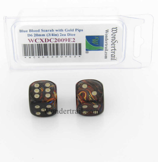 WCXDC2009E2 Blue Blood Scarab Dice Gold Pips 20mm D6 Pack of 2 Main Image