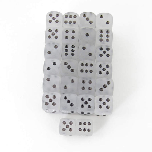 WCXDF1201E50 Clear Frosted Dice Black Pips 12mm (1/2in) D6 Pack of 50 Main Image