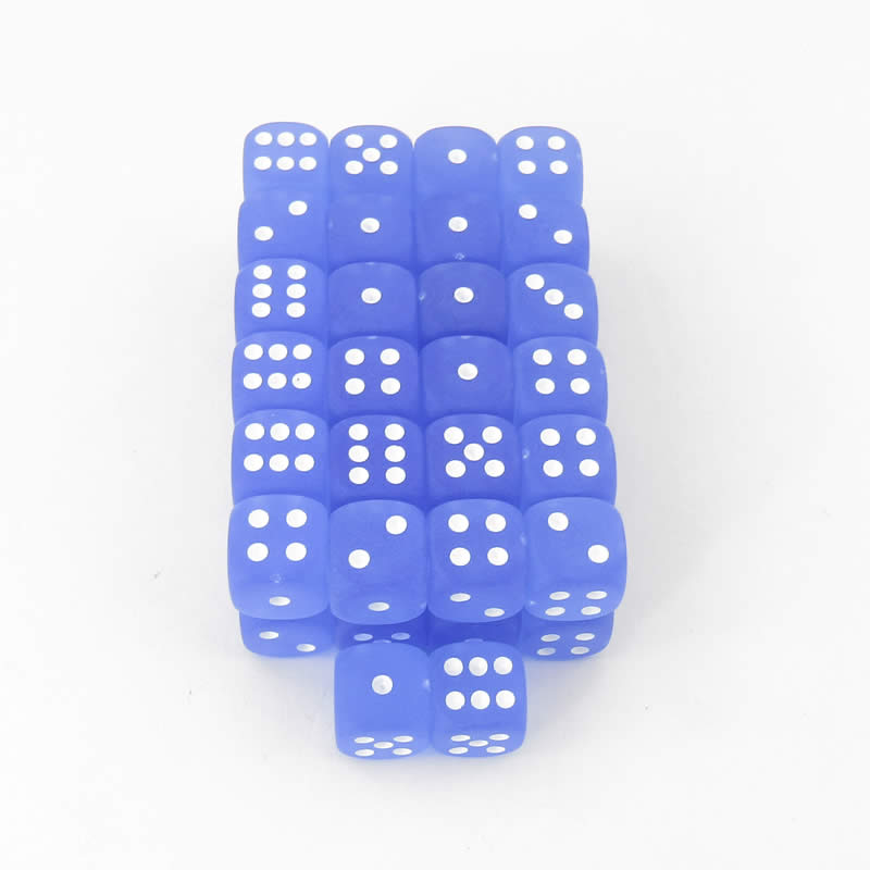 WCXDF1206E50 Blue Frosted Dice White Pips 12mm (1/2in) D6 Pack of 50 Main Image