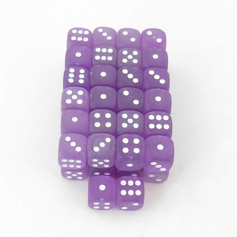 WCXDF1207E50 Purple Frosted Dice White Pips 12mm (1/2in) D6 Pack of 50 Main Image